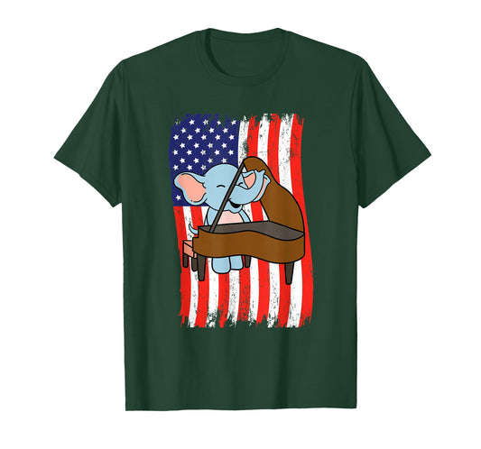 American Flag Elephant Playing Piano T-Shirt