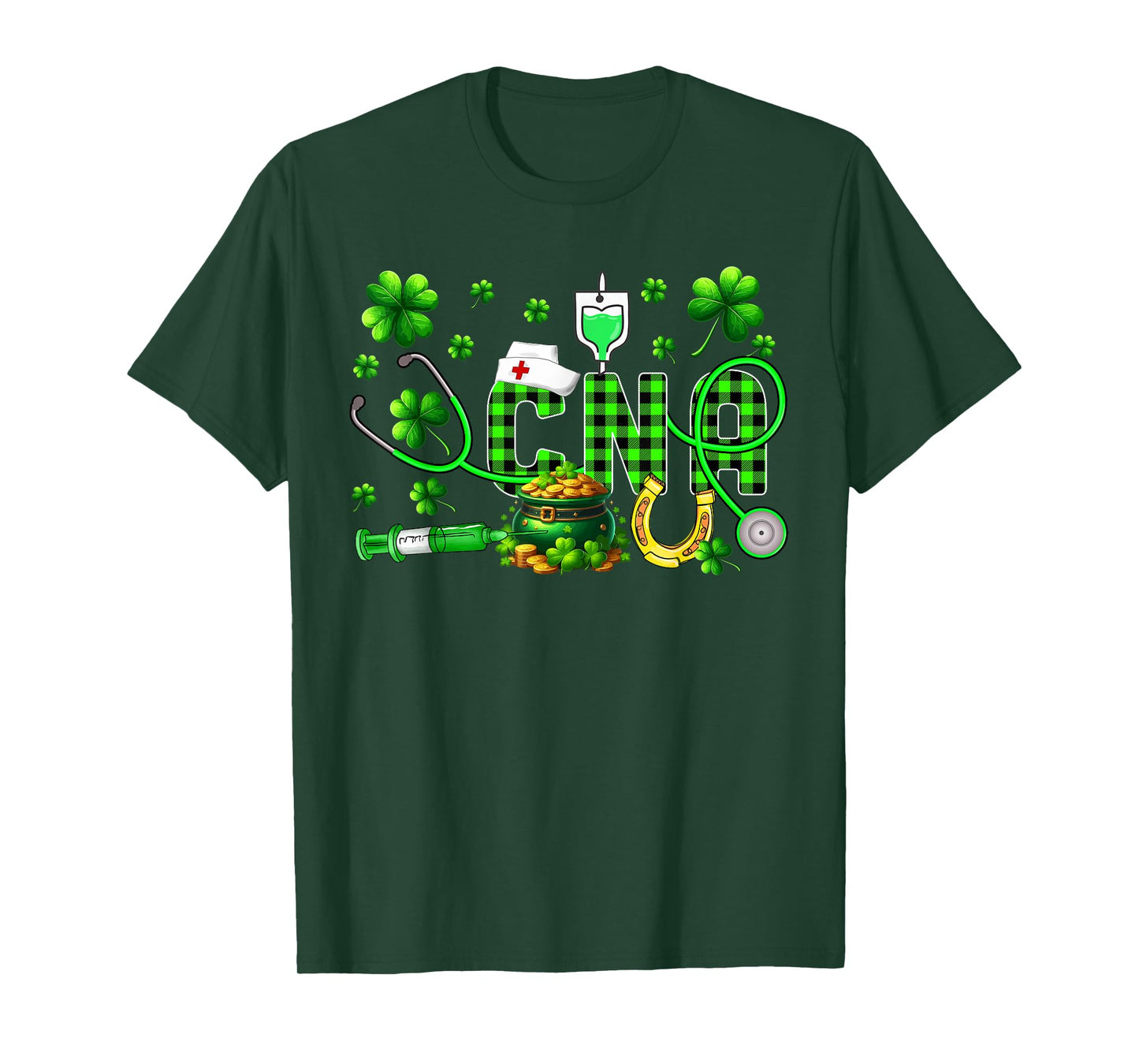 CNA Nurse Stethoscope Shamrocks Lucky Patrick's Day Coin T-Shirt