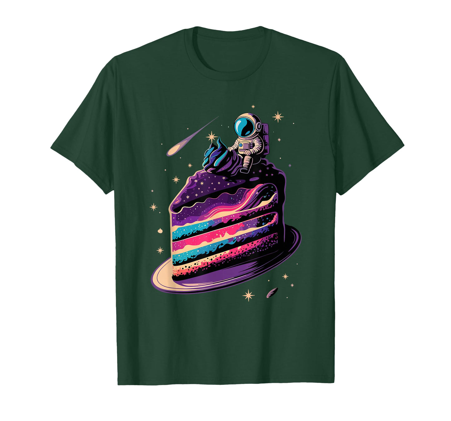 Astronaut Sitting Cake Space Stars Galaxy Planets T-Shirt