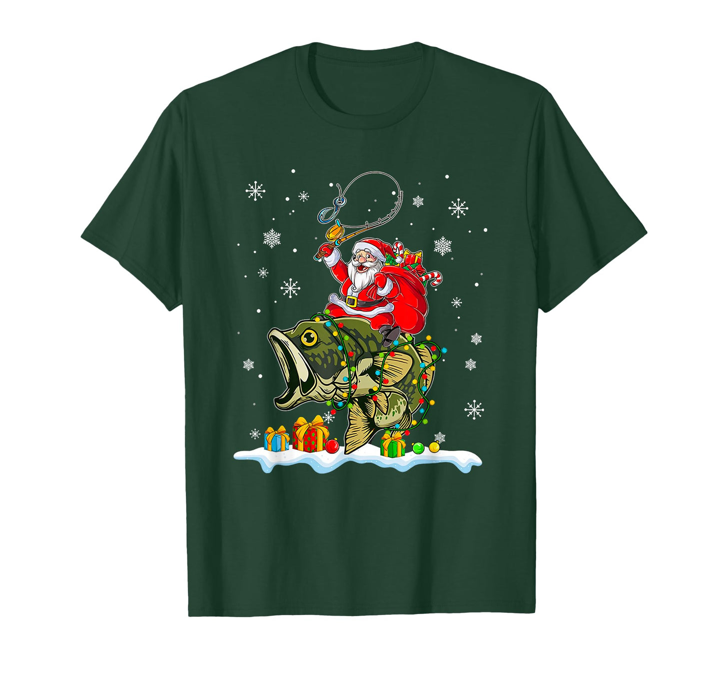 Christmas Bass Fishing Funny Santa Riding Fish Fishermen PJ T-Shirt