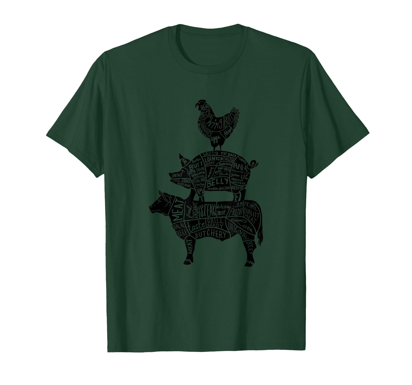 Cow Pig Chicken Parts Retro Beef Pork Poultry Meat Cuts Gift T-Shirt