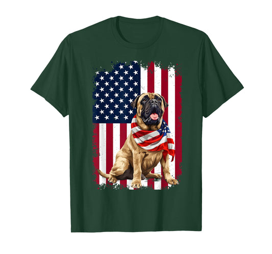 English Mastiff American Flag 4th of July English Mastiff T-Shirt