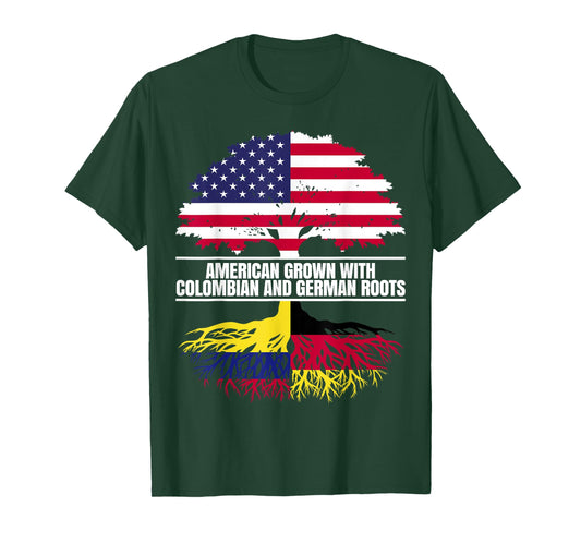 American Grown with Flag Heritage Colombian German Roots T-Shirt
