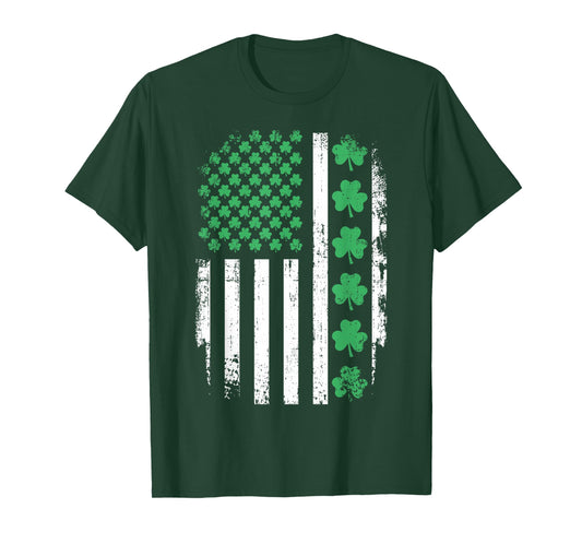 US American Flag with Shamrocks for St Patricks Day T-Shirt