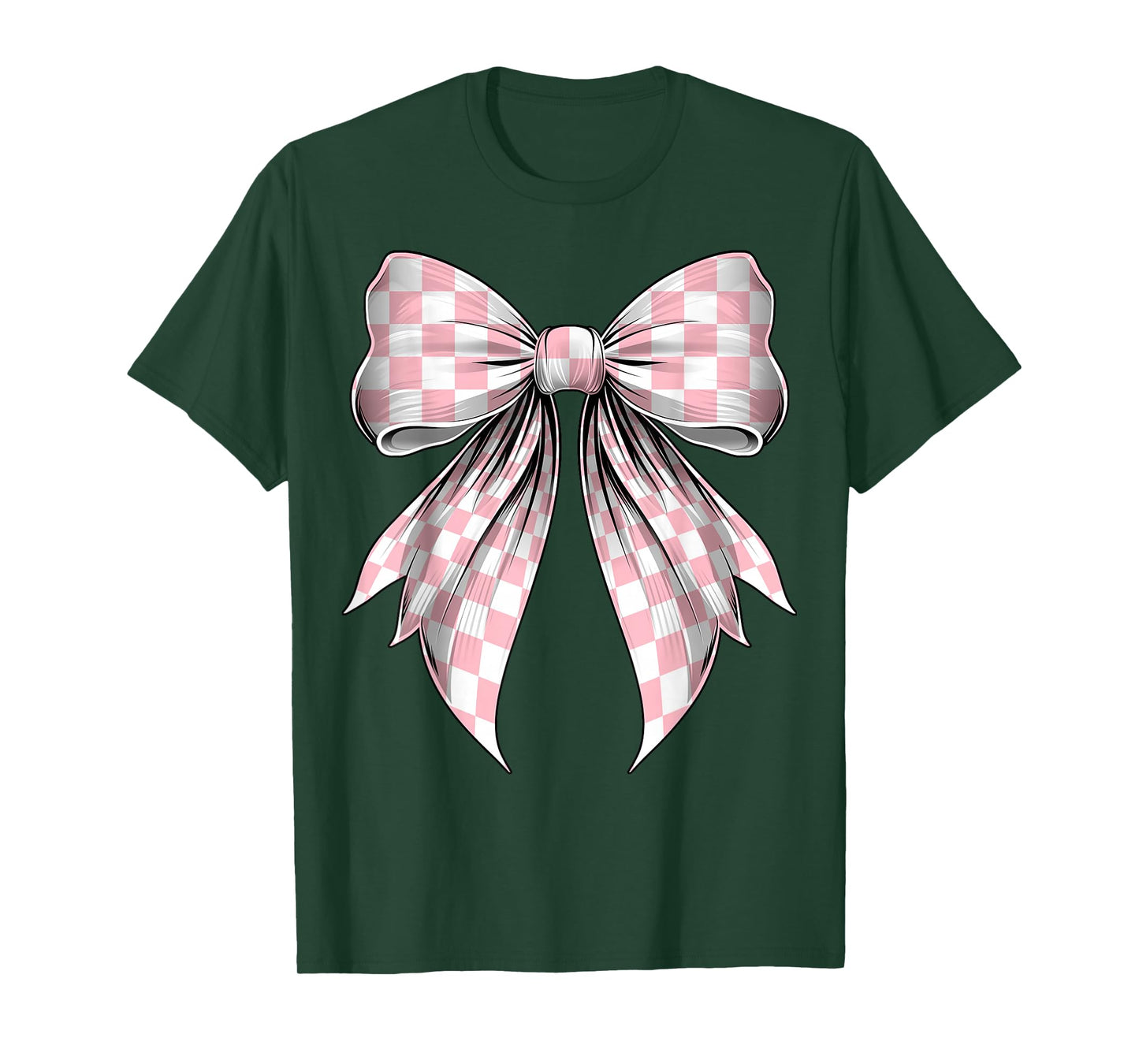 Coquette Bow Danish Pastel Pink Checked Pattern Girls Women T-Shirt