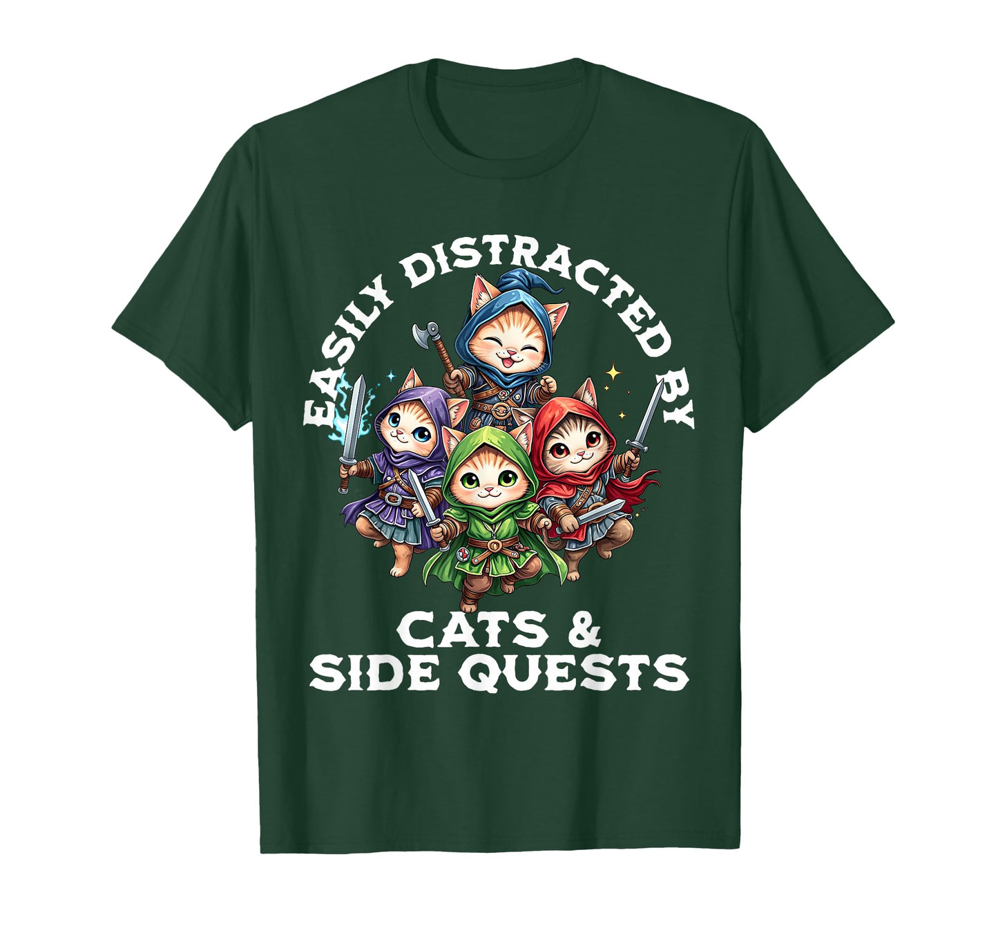 Easily Distracted by Cats and Side Quests Funny Gamer Cat T-Shirt