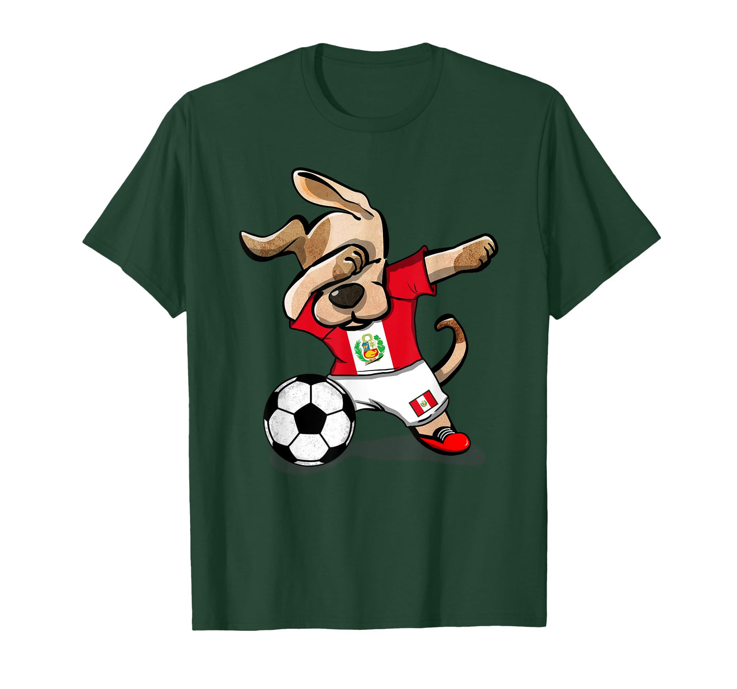Dabbing Dog Peru Soccer Fans Jersey Peruvian Flag Football T-Shirt