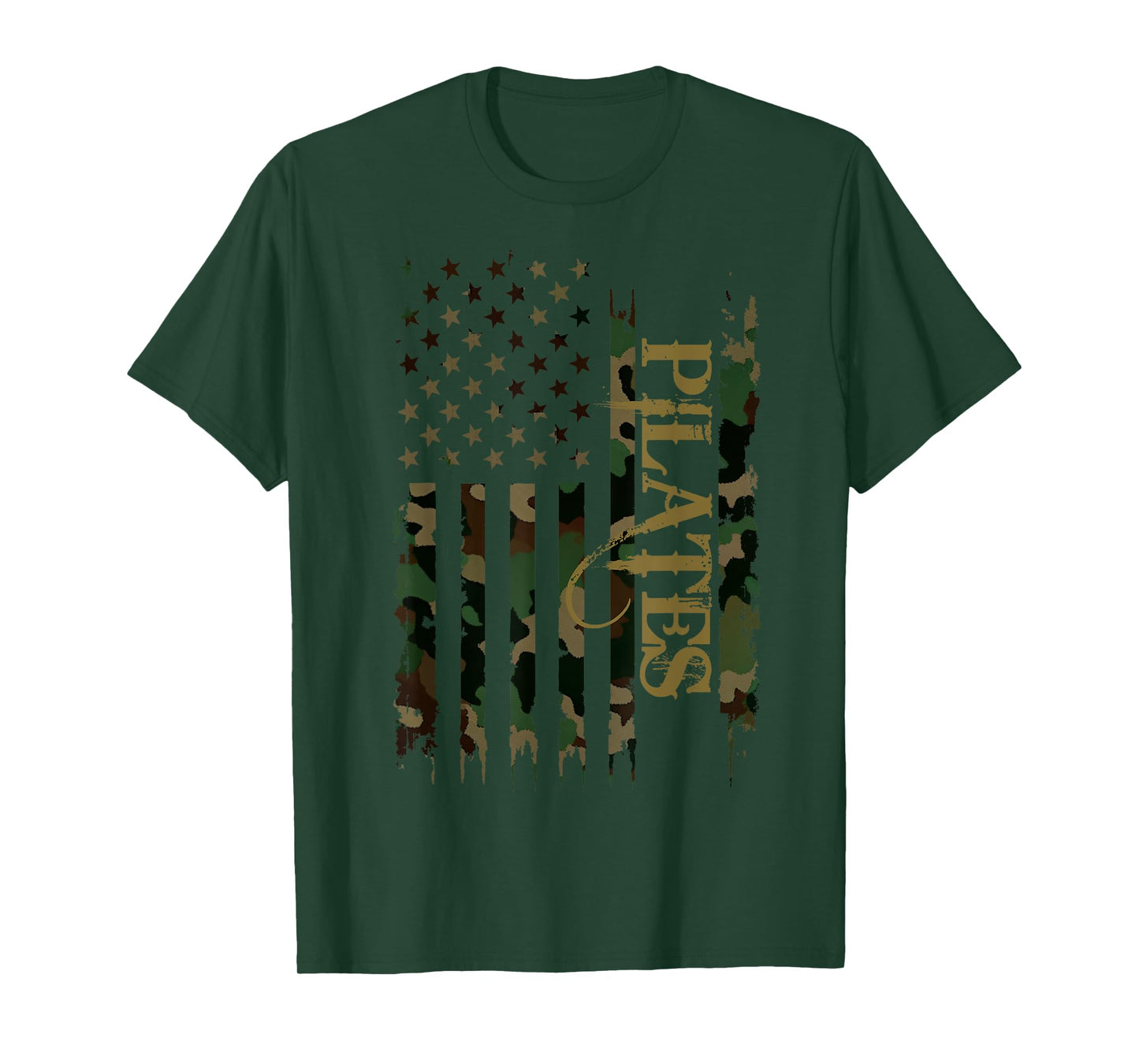 Pilates United States Distressed Camo w US Flag T-Shirt