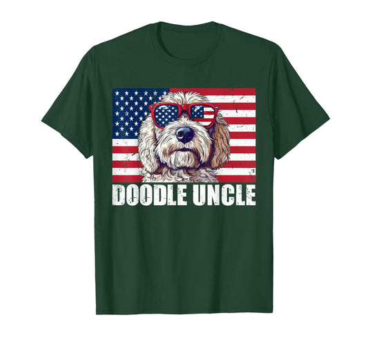 Doodle Uncle Goldendoodle US Flag Dog Lover 4th of July Women Kids Men T-Shirt