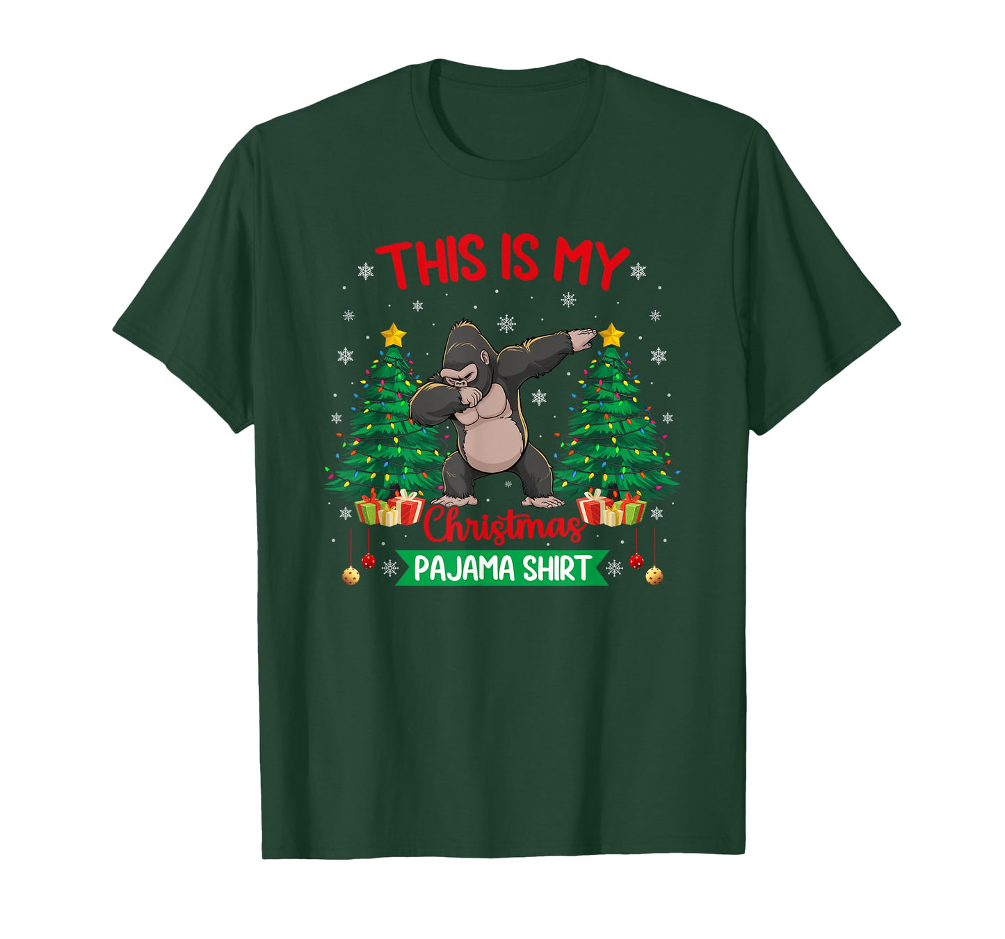 Dabbing Gorilla Christmas Tree Lights Matching Pajamas T-Shirt