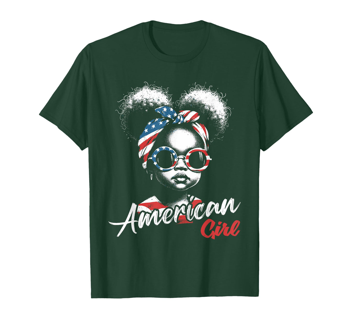 Little Miss Black African American Girl Us Flag Freedom Kids T-Shirt