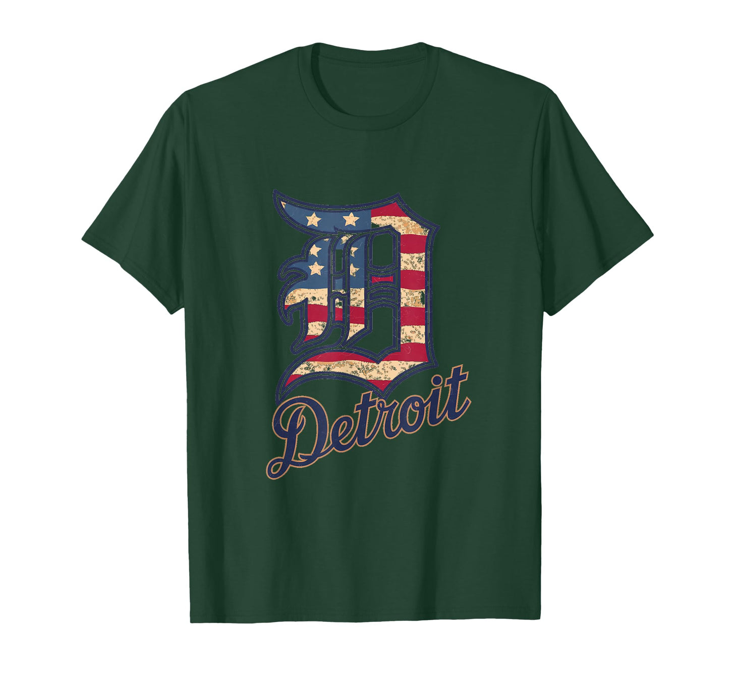 Nate Willis Detroit American Flag Old English D T-Shirt - Men's Black Small Modern Classic Letter Print Short Sleeve T-Shirt