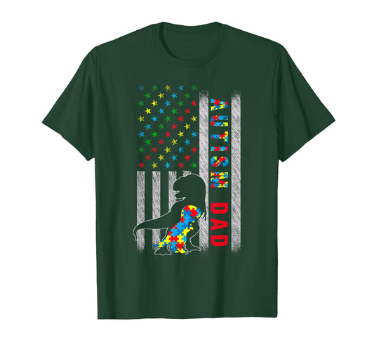 Autism Dad US Flag Dinosaur Autism Awareness T-Shirt