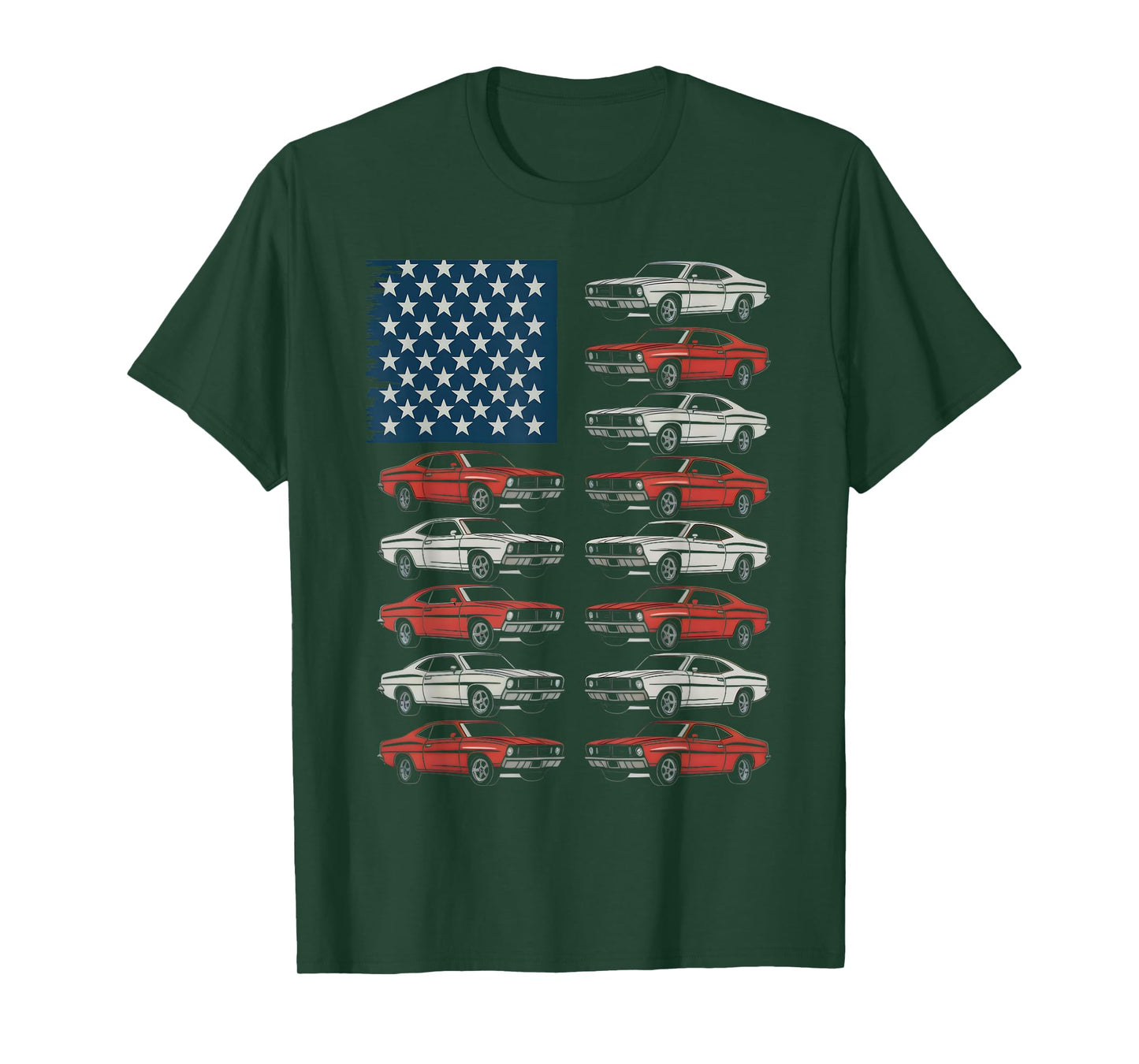 American Flag Classic Muscle Cars Retro Patriotic T-Shirt