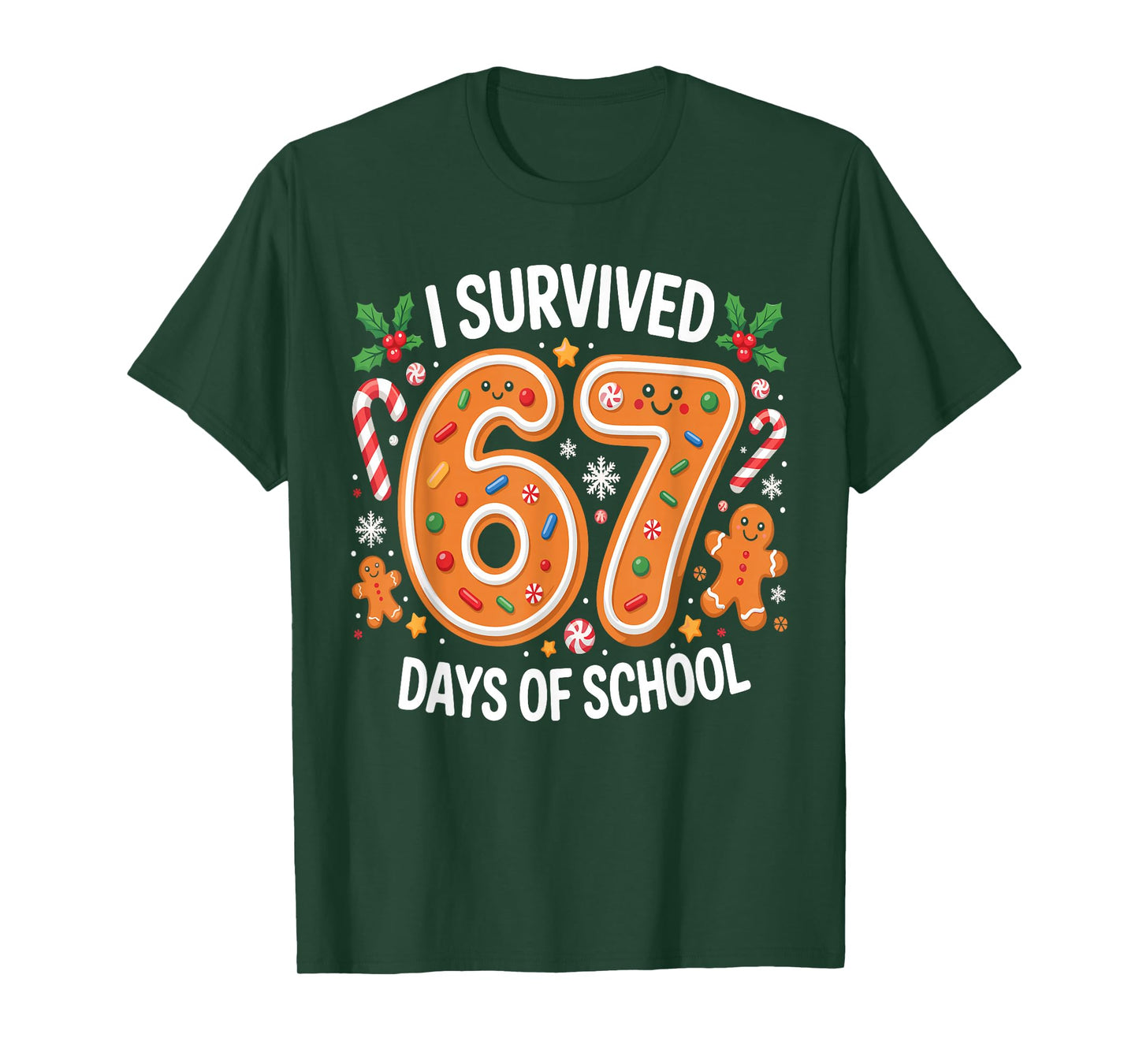 I Survived 67 Days of School Christmas Candy Cane Six Seven T-Shirt