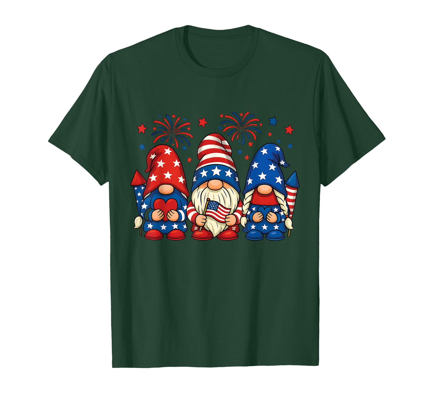 Funny Patriotic Flag Fireworks 4th of July Gnomes T-Shirt