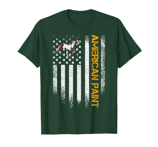 Vintage USA American Flag American Paint Horse Funny T-Shirt