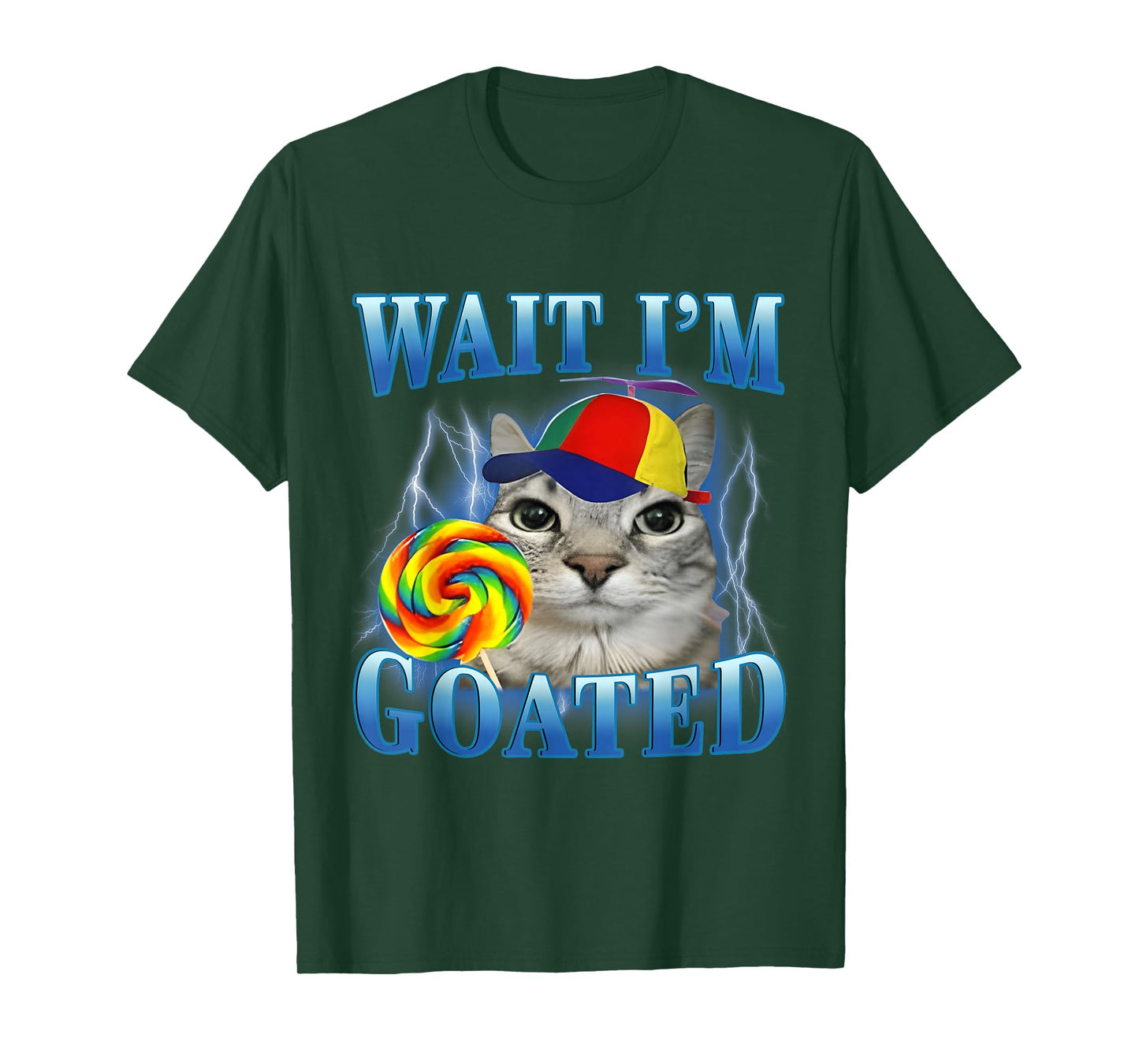 Wait I'm Goated Lollipop Cat Meme Funny Silly Cats Brainrot T-Shirt