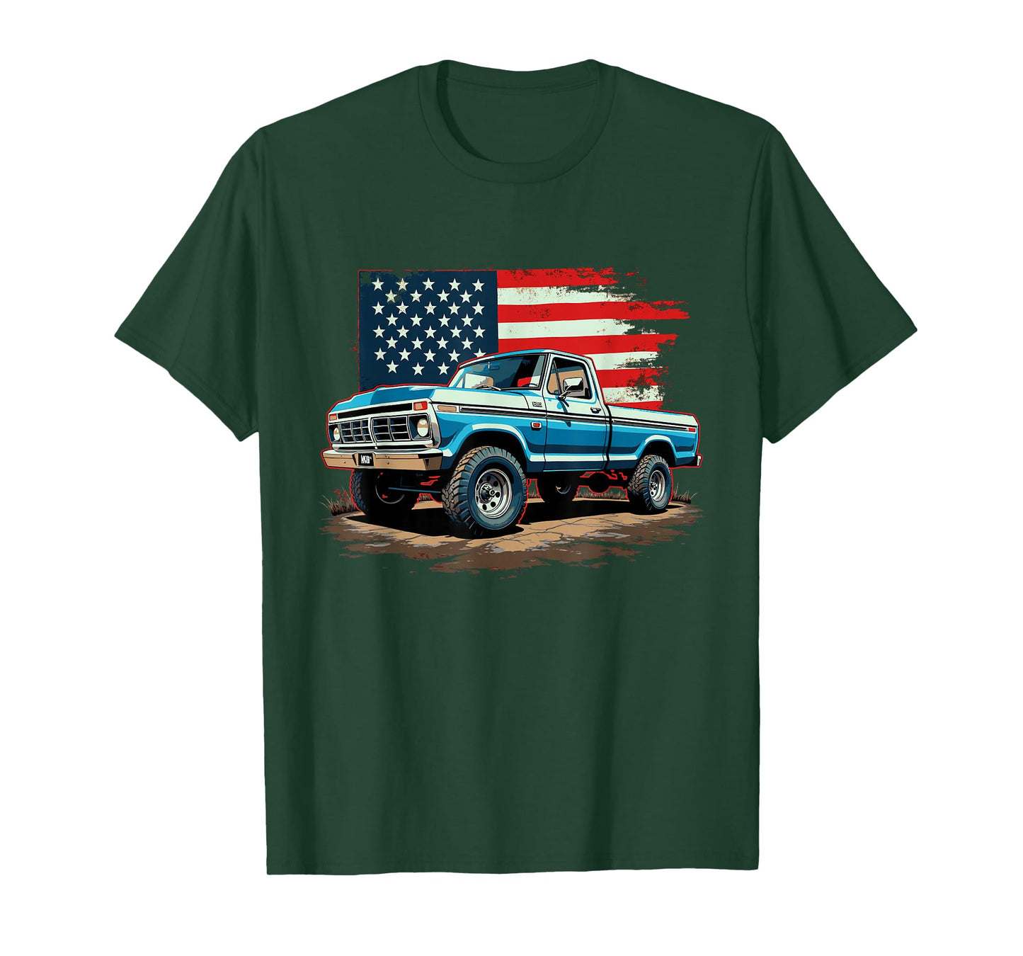 Dentside Classic Truck Dentside Lifted Highboy 4x4 Patriotic T-Shirt