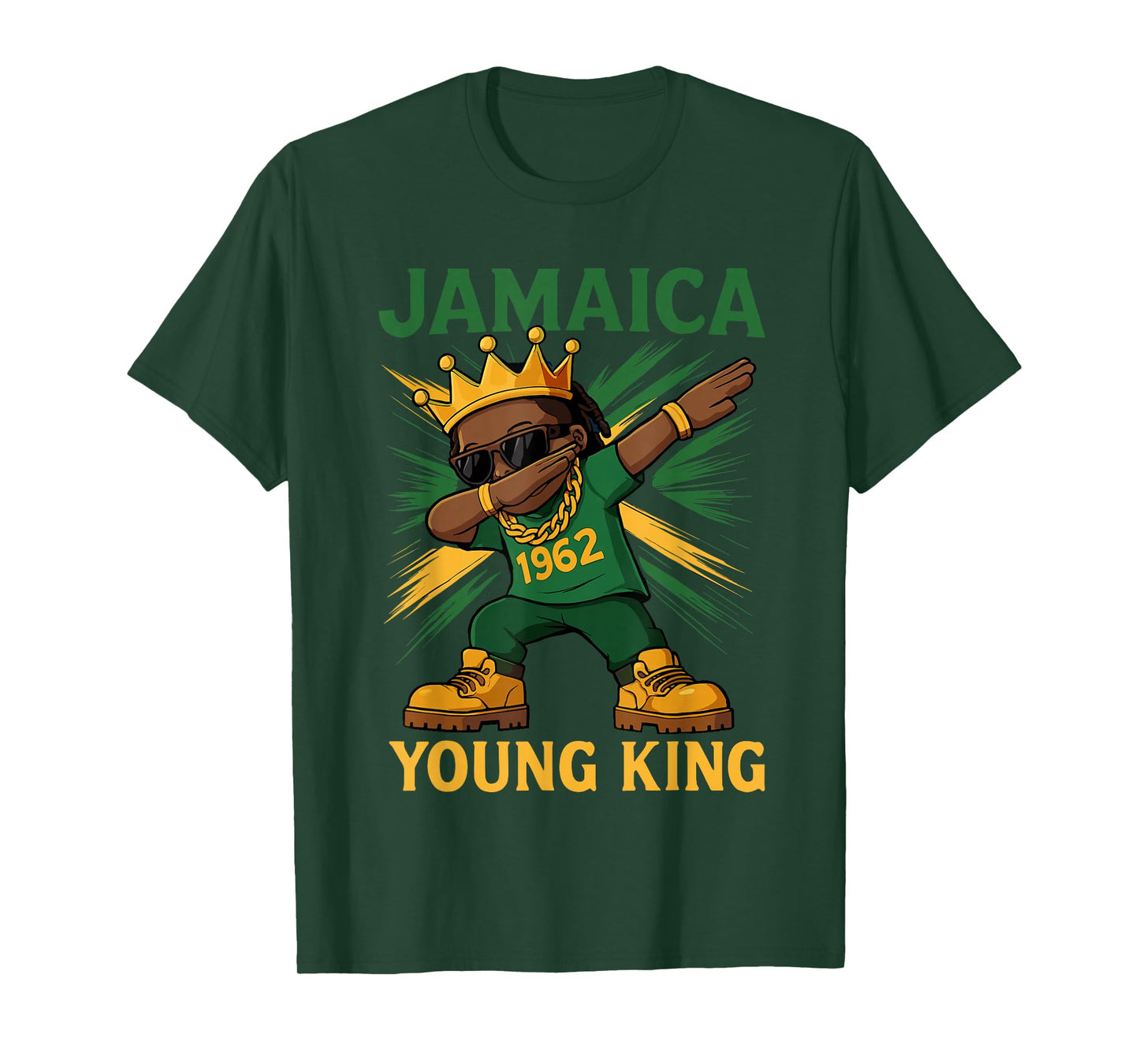 Jamaica Young King Dabbing Proud Jamaican Flag For Boys T-Shirt