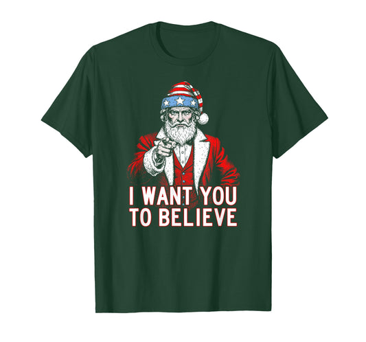 Patriotic Santa Uncle Sam Christmas Shirt- Xmas Believe USA T-Shirt
