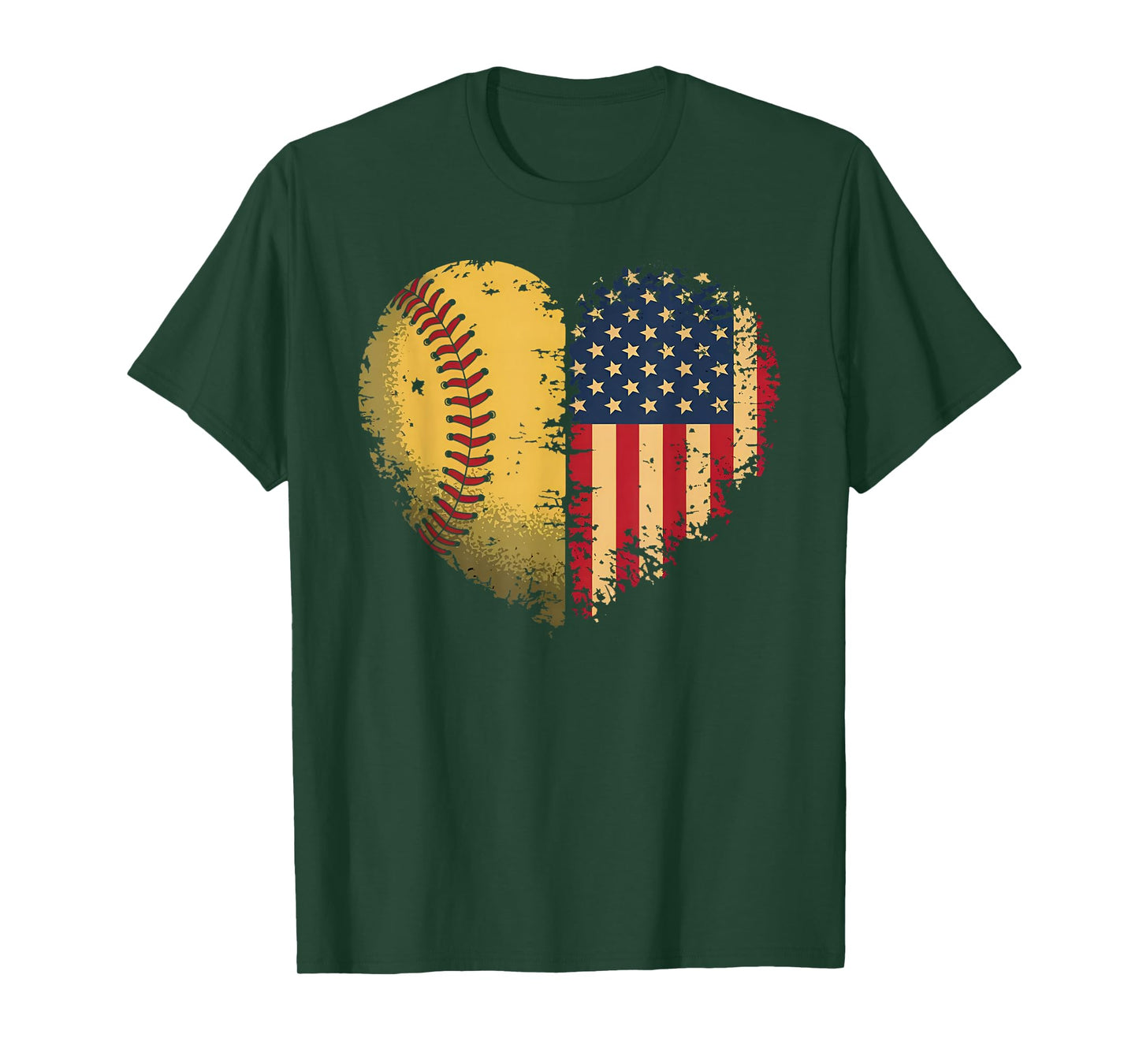 Softball Heart American Flag Patriotic Softball Lovers T-Shirt