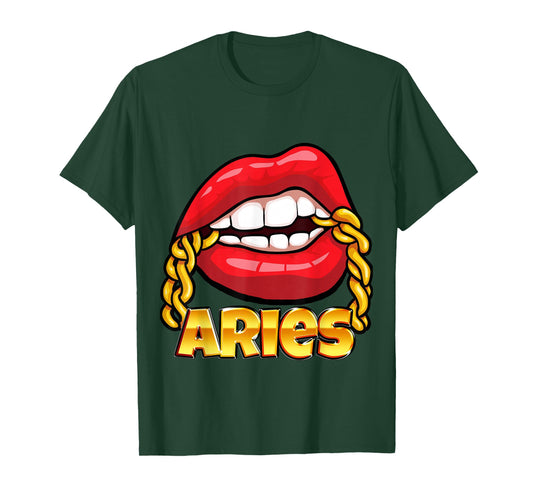 Juicy Lips Gold Chain Aries Zodiac Sign T-Shirt