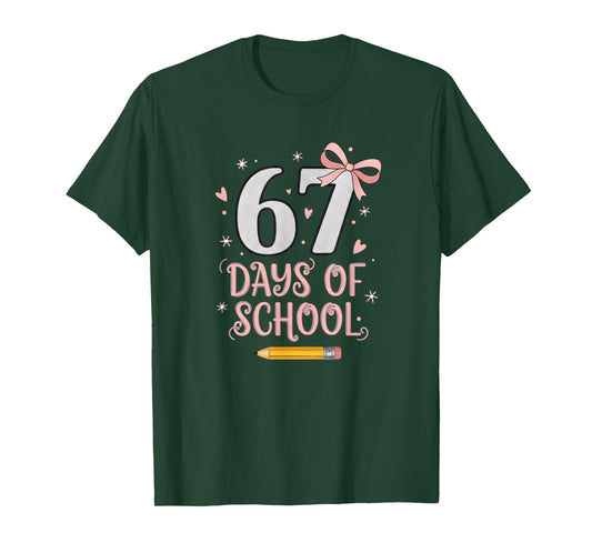 67 Days of School Retro Bow Kids Teachers 67 Meme Humor 6 7 T-Shirt