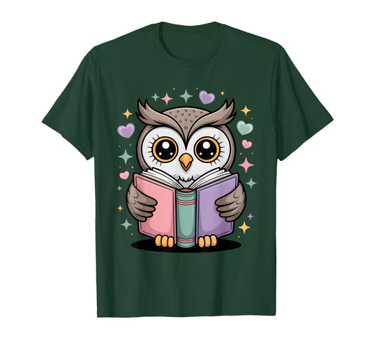 Cute Reading Owl Book Lover Teacher Librarian Bookworm T-Shirt