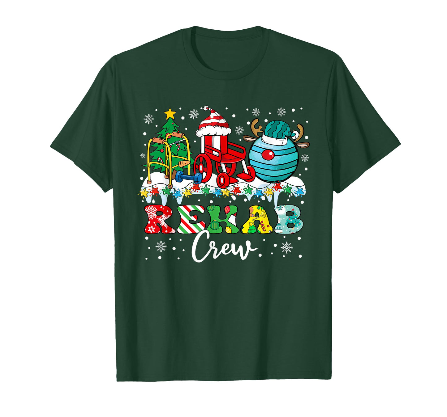 Rehab Crew Wheelchair Santa Reindeer Rehab Nurse Christmas T-Shirt