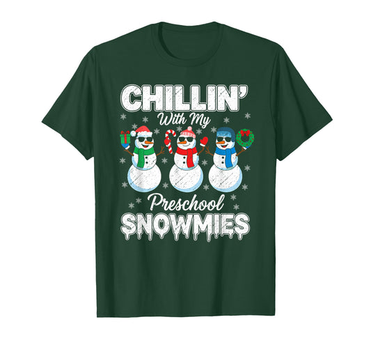 Cute Chillin with My Preschool Snowmies Christmas Teacher T-Shirt