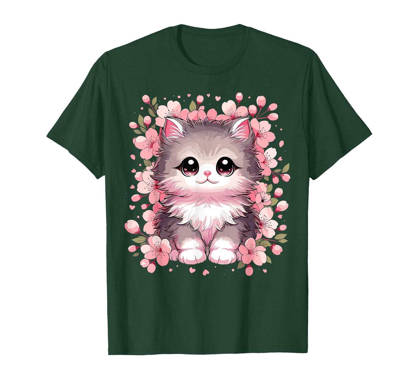 Cute Kawaii Cat With Cherry Blossoms Cat T-Shirt