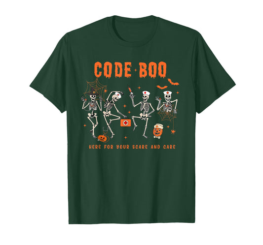 Code Boo Here for Your Scare and Care Nursing Halloween T-Shirt