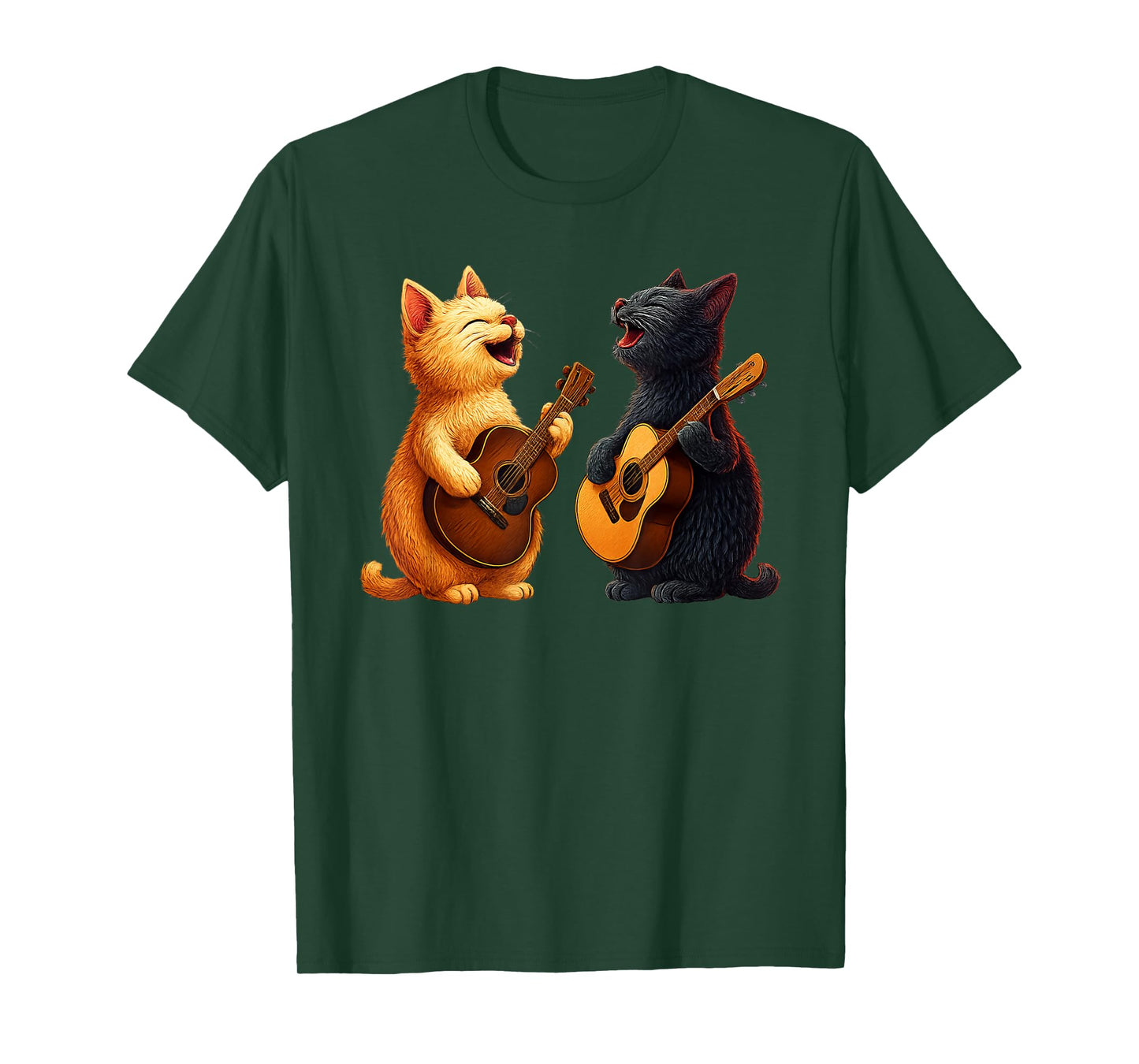 Cute Cats Playing Guitar Musician Music T-Shirt