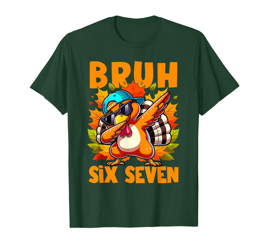 Six Seven Bruh Dabbing Turkey Thanksgiving 67 Meme T-Shirt