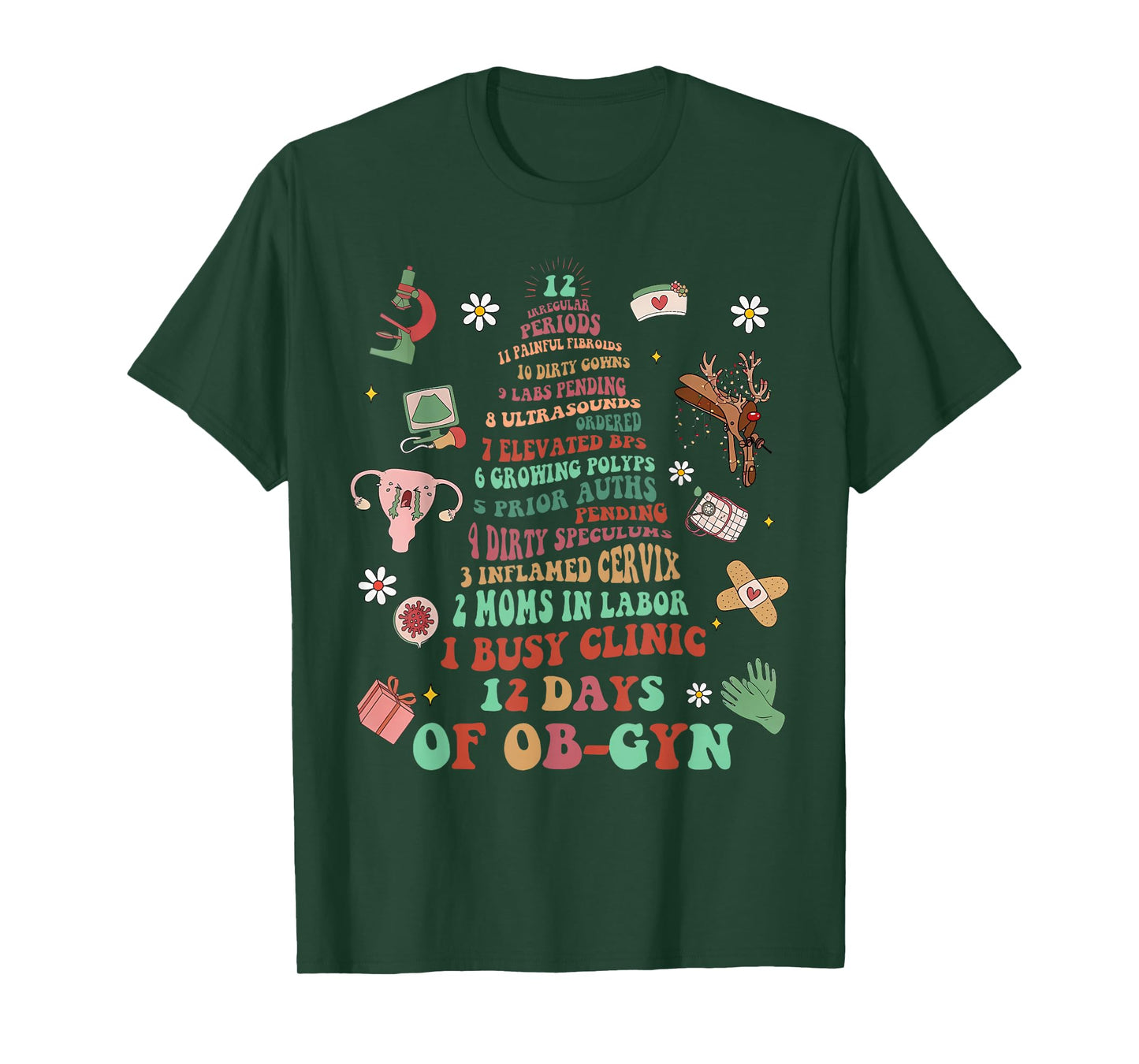 12 Days of OB-GYN Christmas Tree Labor & Delivery Nurse Xmas T-Shirt