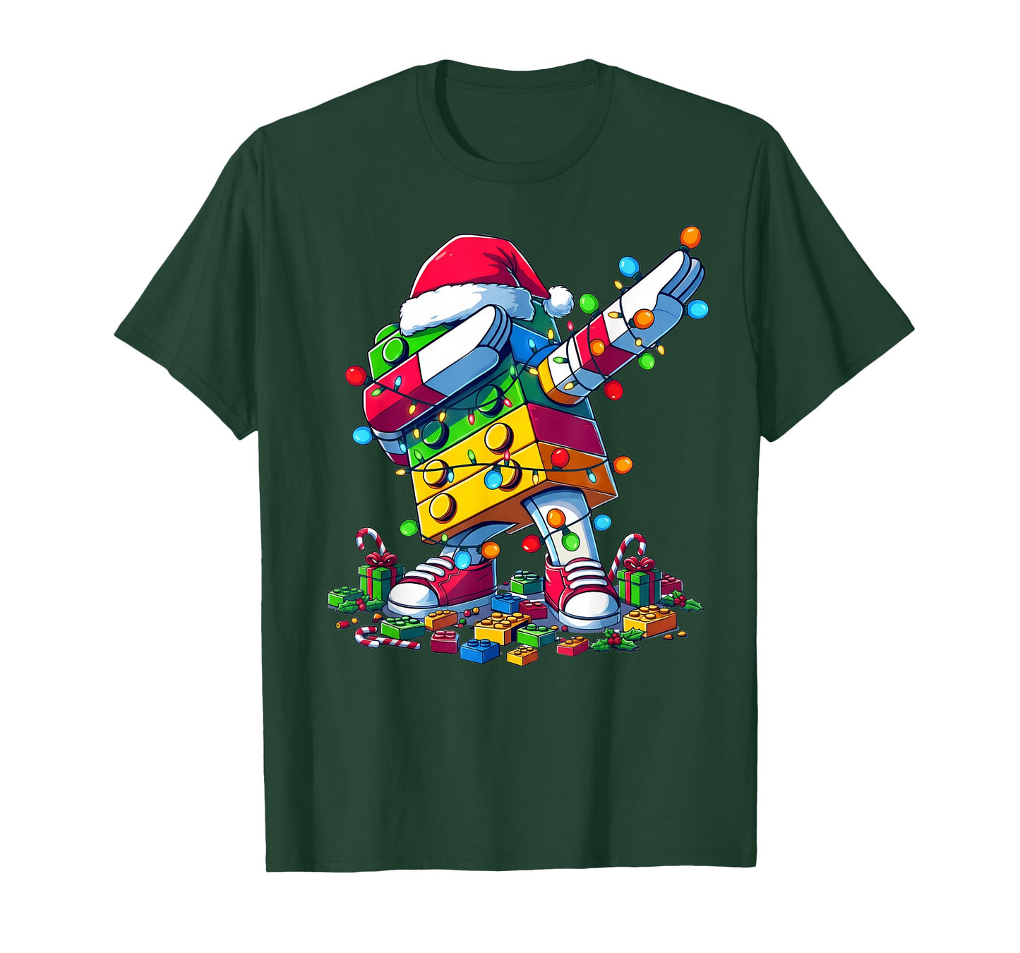 Master Builder Kids Building Blocks Dabbing Christmas Lights T-Shirt