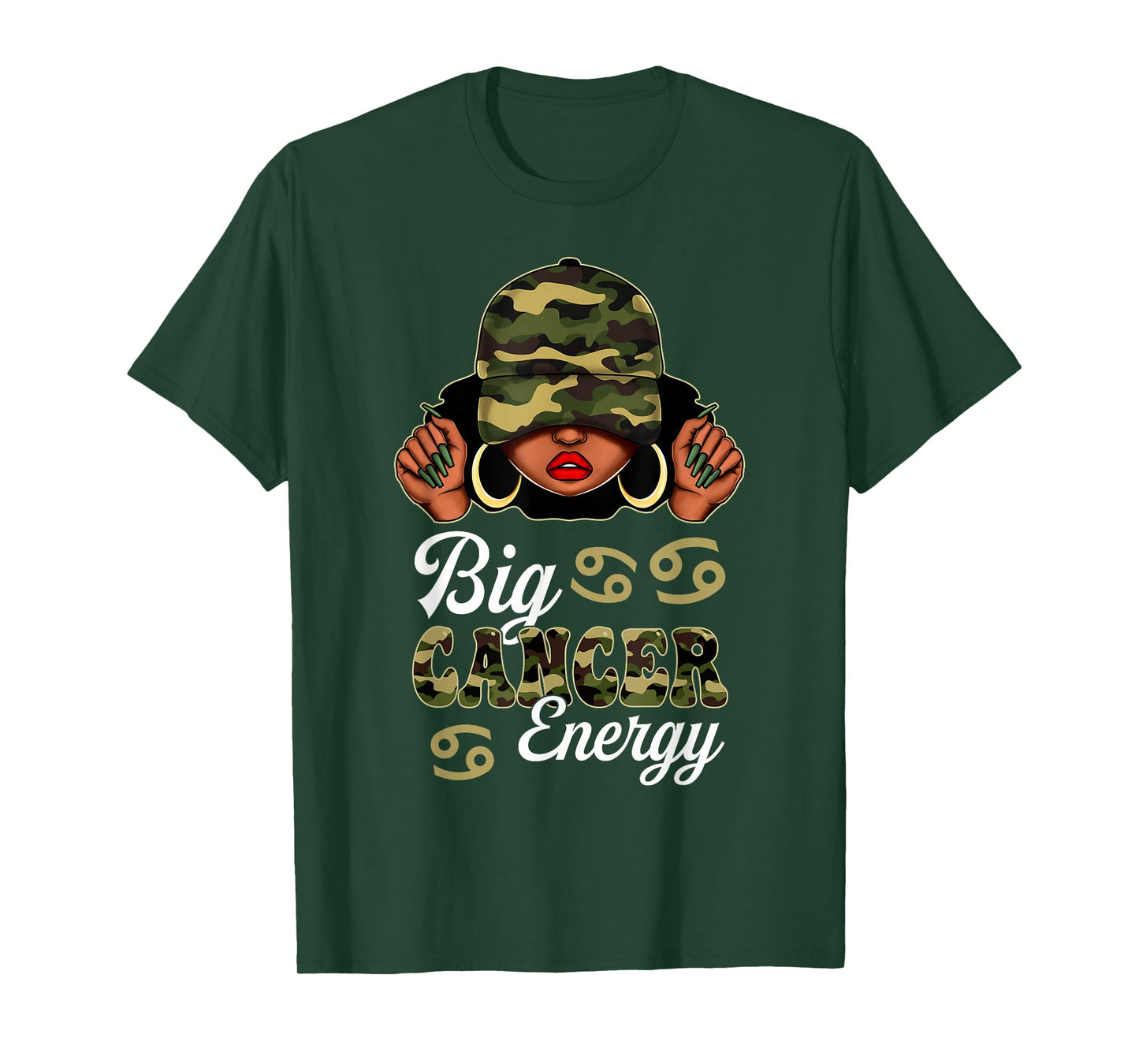 Big Cancer Energy Black Woman Camouflage Zodiac Sign T-Shirt