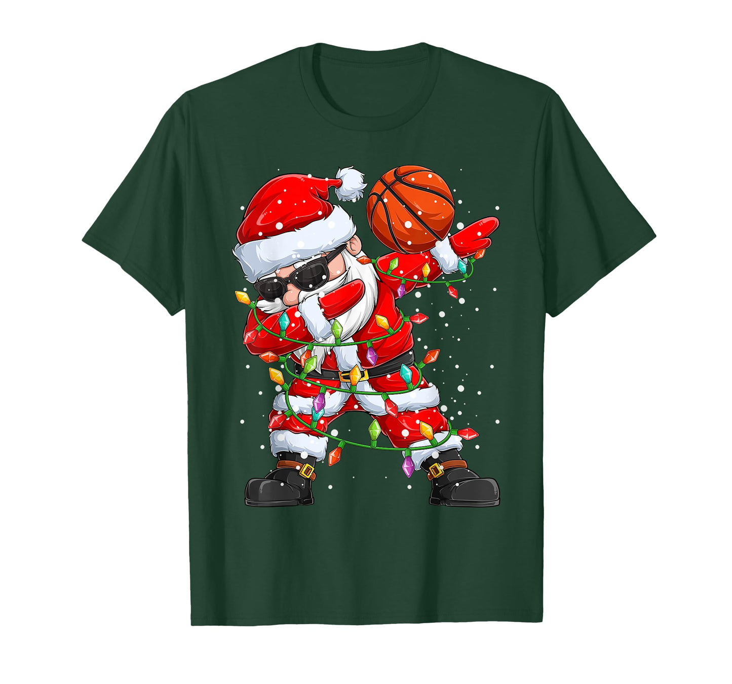 Dabbing Santa Basketball Christmas Tree Lights Kids Dab Xmas T-Shirt