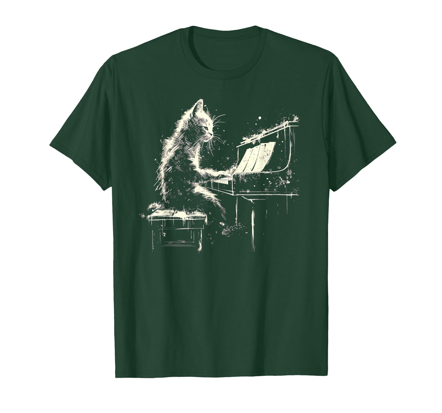 Cat Playing Piano T-Shirt for Men Women Girls Kids