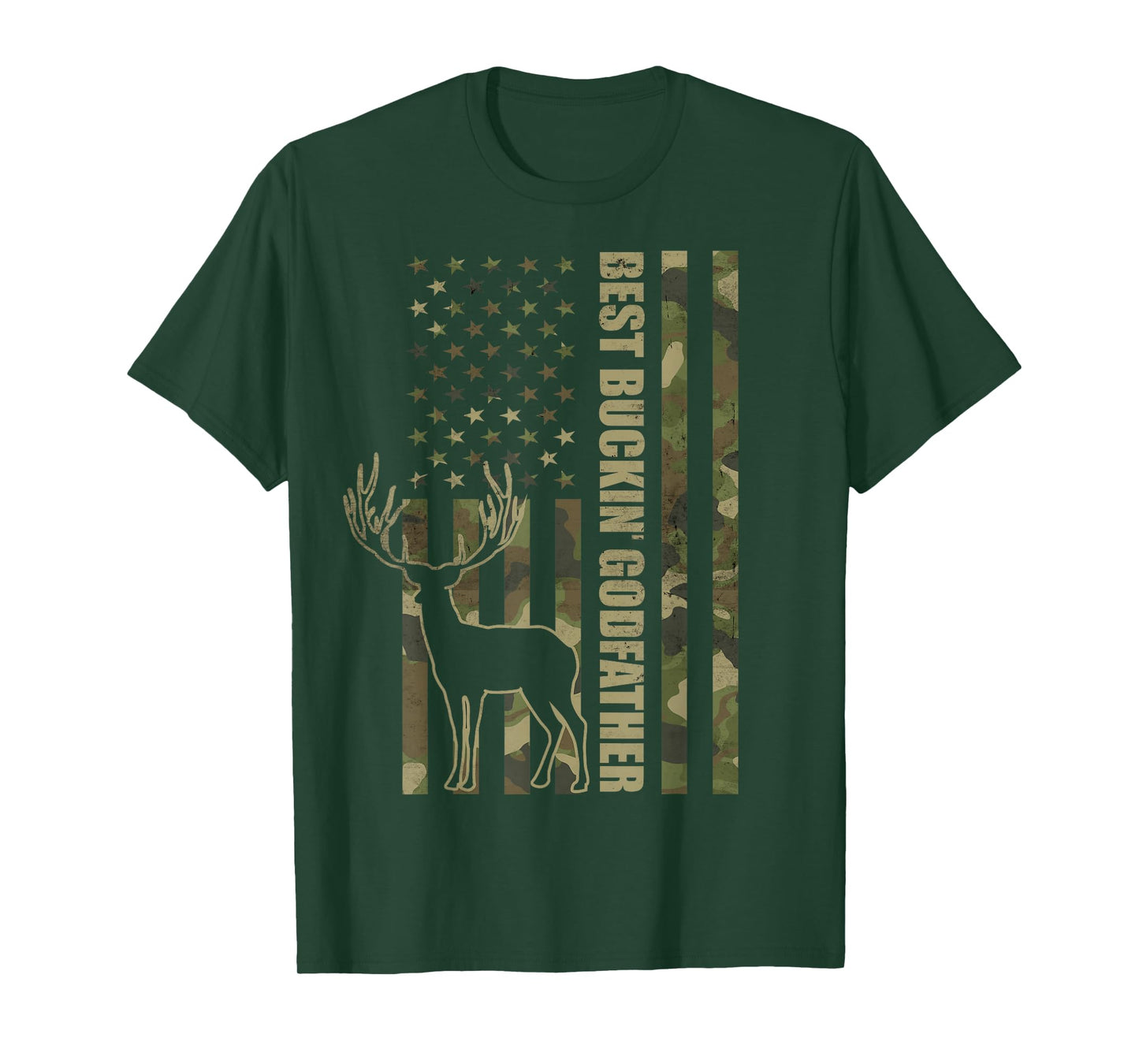 Best Buckin' Godfather Funny Deer Hunter Camo American Flag T-Shirt