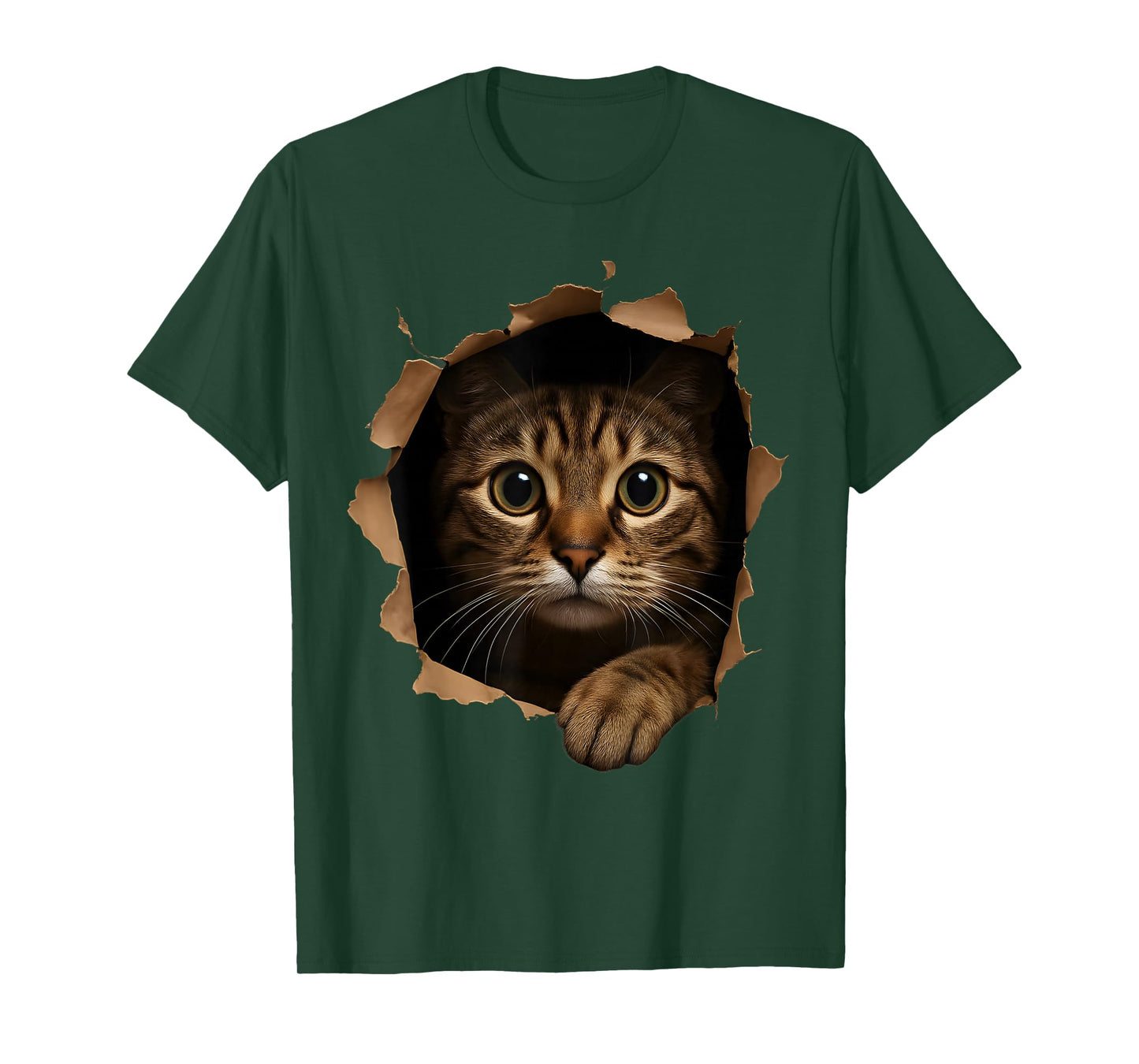 Cute kitten looks from torn fabric Funny Cat Lovers T-Shirt