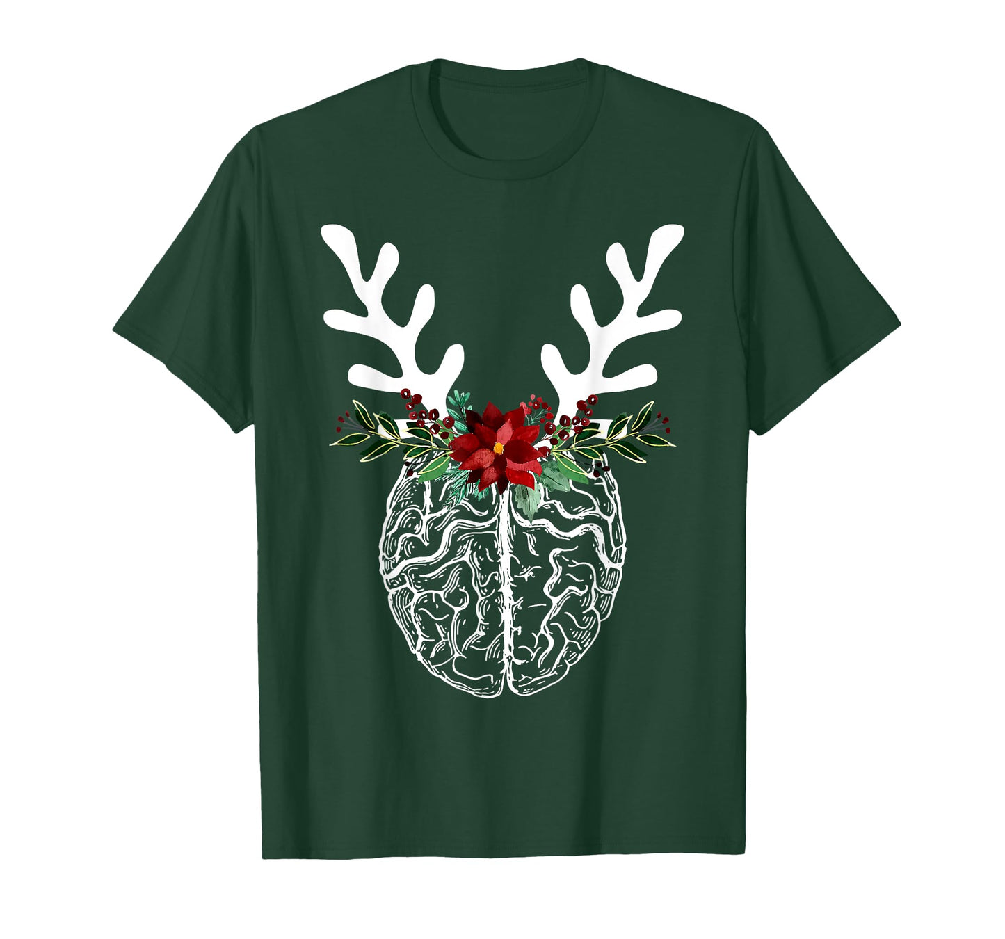 Anatomy Brain Floral Reindeer Christmas Neurology Nurse T-Shirt