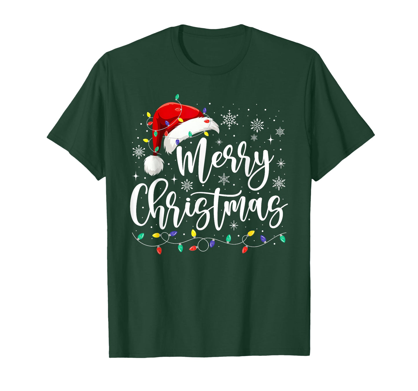 Merry Christmas Lights Red Santa Hat Xmas Family Men Women T-Shirt