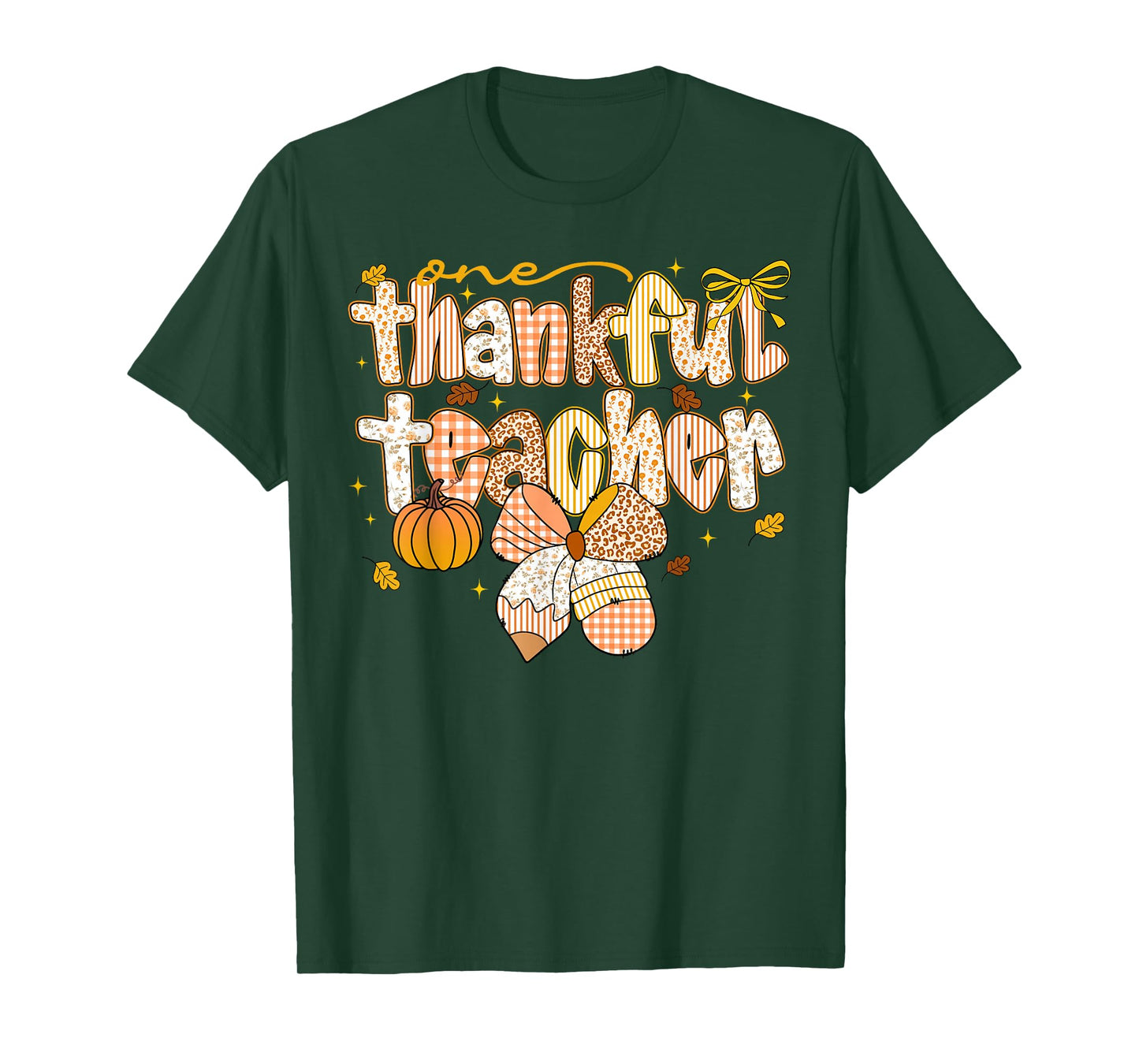 One Thankful Teacher Coquette Bow Pumpkin Thanksgiving Funny T-Shirt