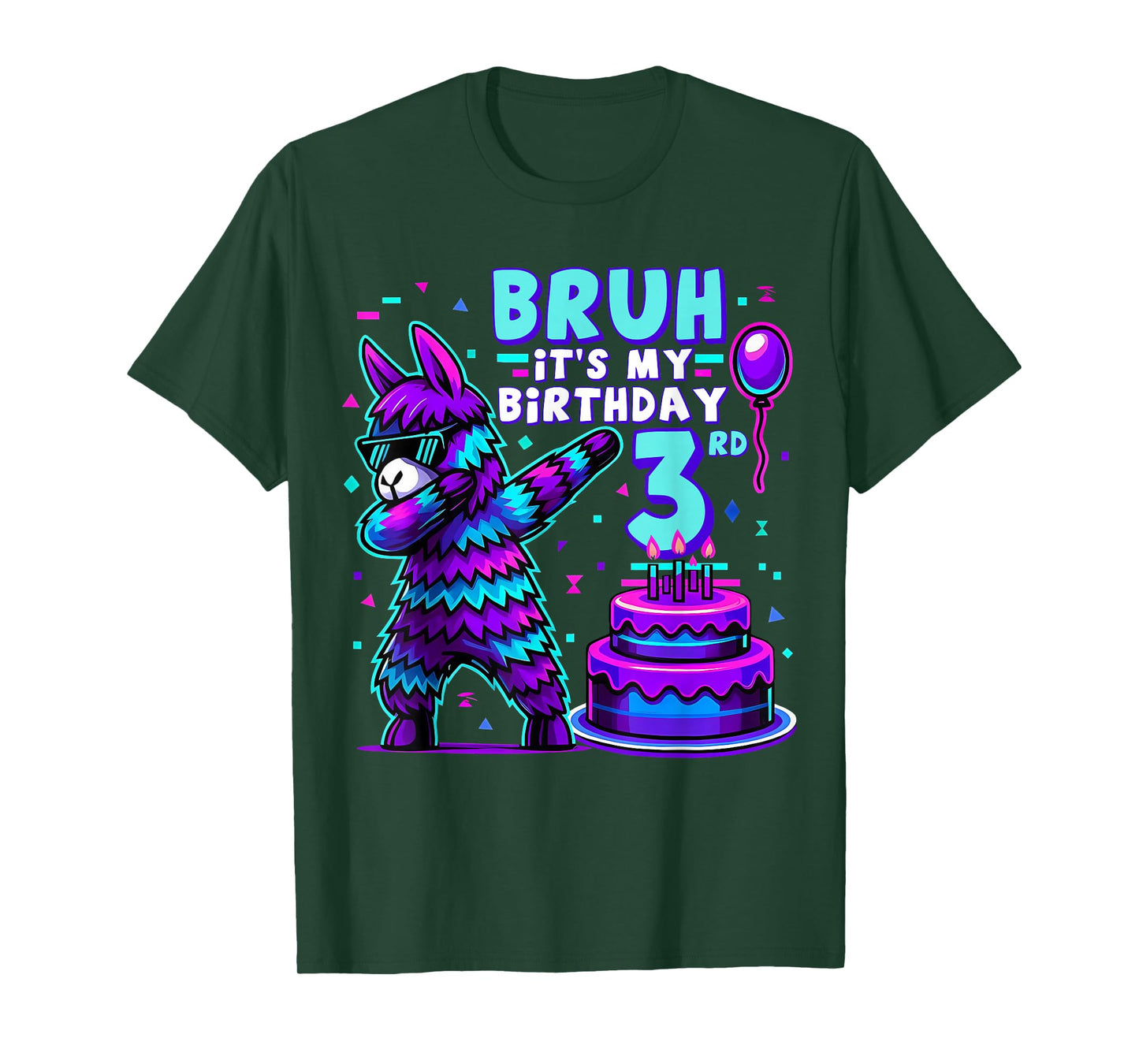 Bruh Dabbing It's My 3rd Birthday Llama Pinata 3 Year Old T-Shirt