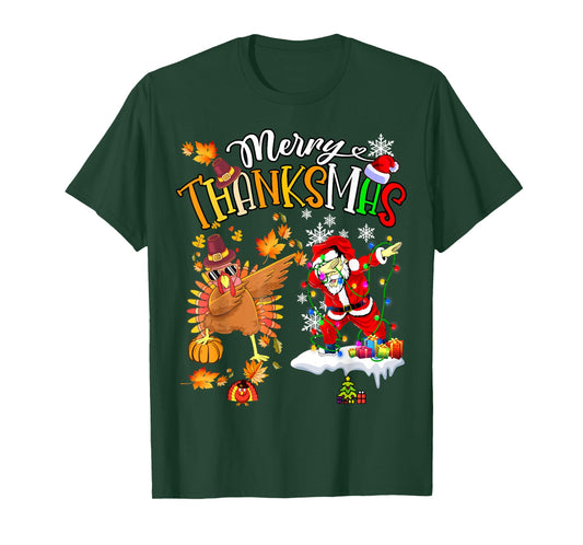 Merry Thanksmas Thanksgiving Christmas, Turkey Santa Dabbing T-Shirt