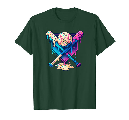 Baseball Ice Cream Drip for Boys Youth Boys Baseball 8-10 T-Shirt