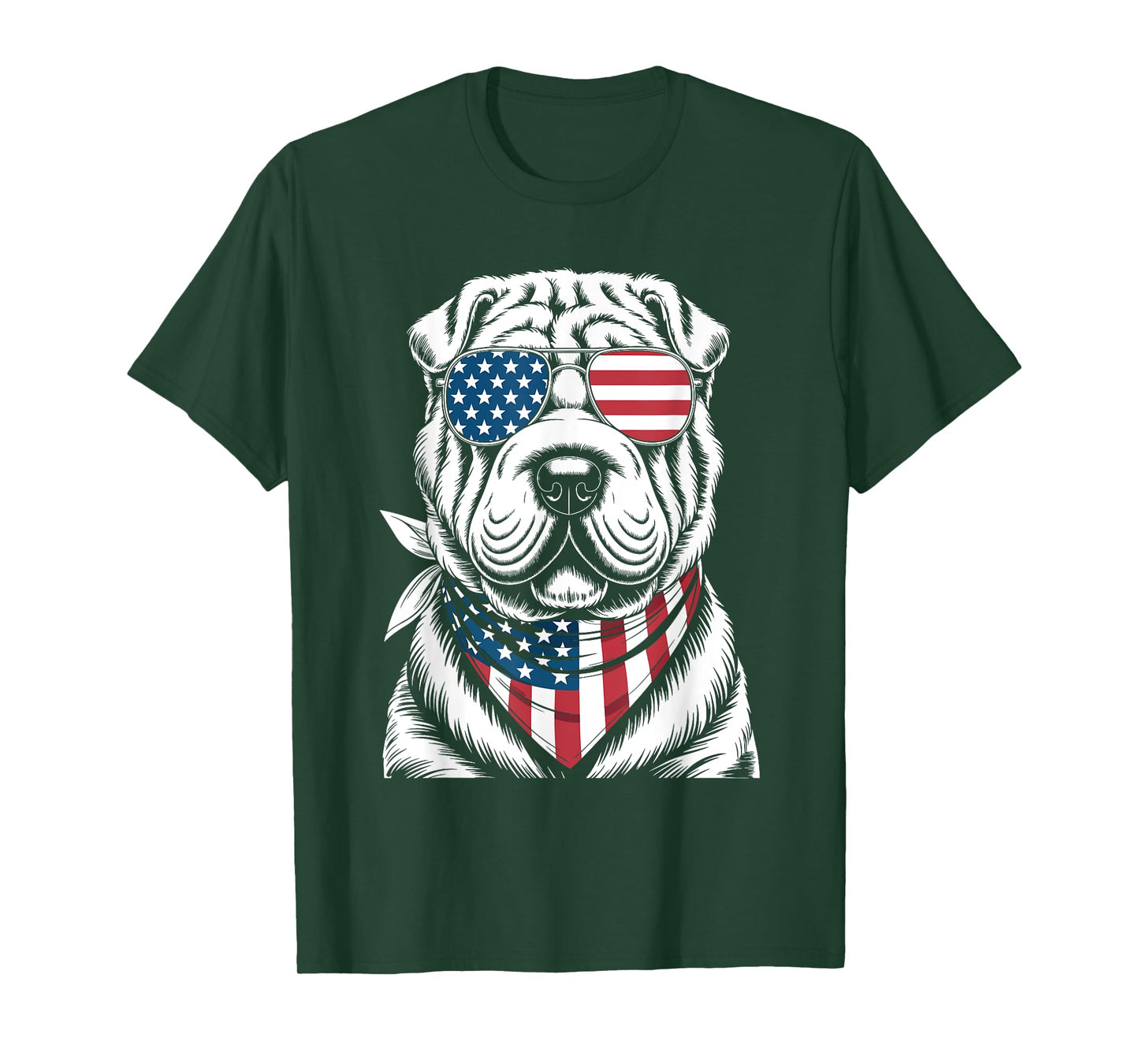 Shar Pei Dog USA Flag Sunglasses Patriotic 4th of July Men Women Kids T-Shirt