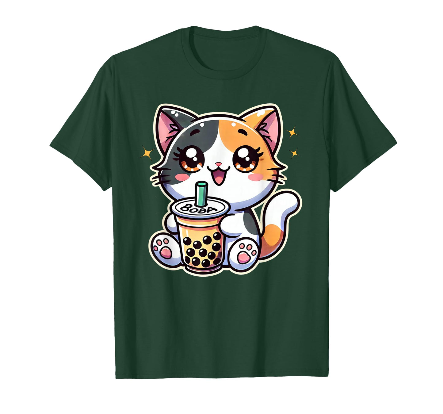 Calico Cat Enjoying Boba Tea Cute cat drinking bubble tea T-Shirt